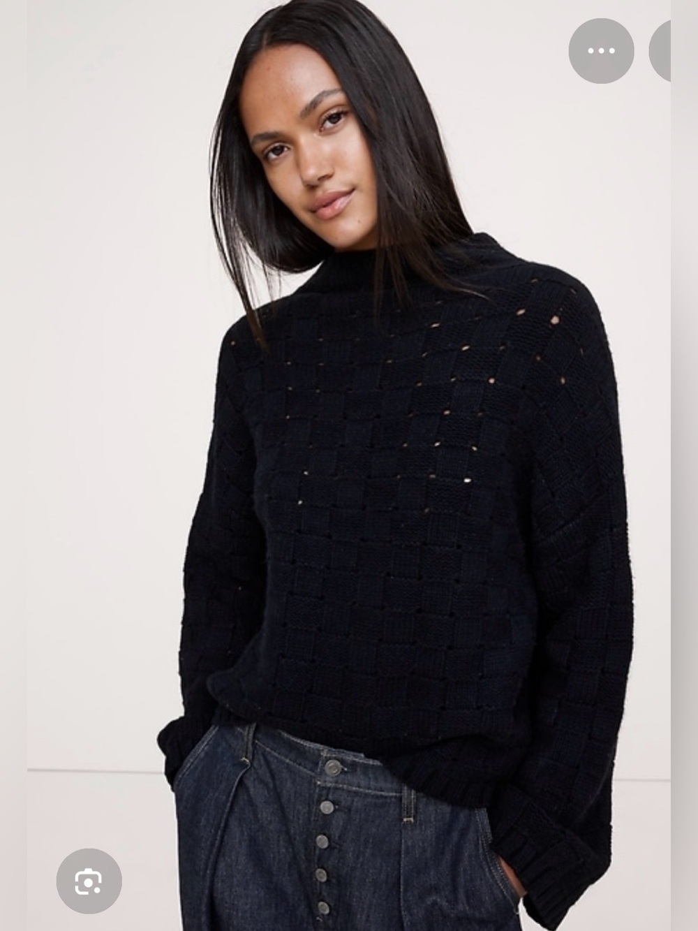 NWT Banana Republic Merino Cotton Black Basketweave Sweater Sz XS.